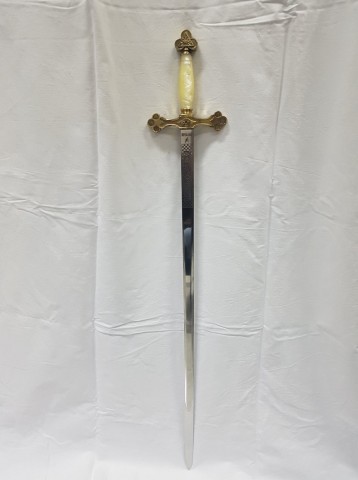 ESPADA MASONA LATÓN NÁCAR ORO RECTA